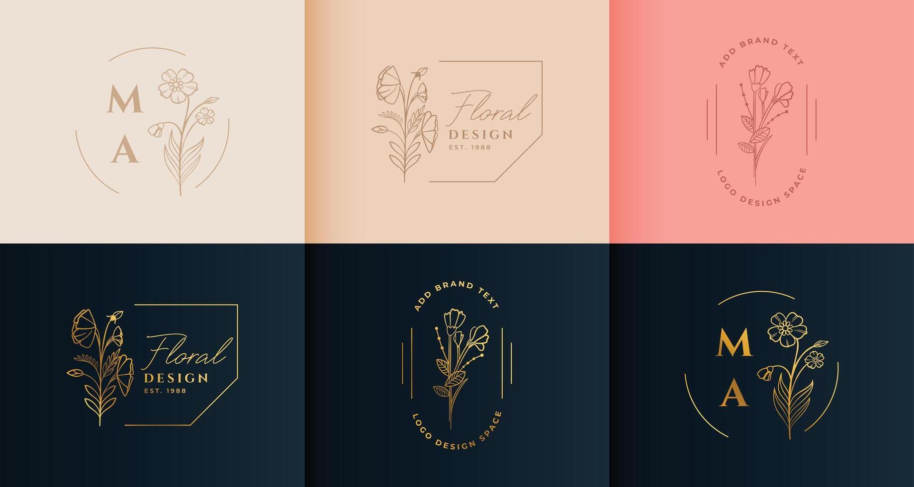 hermosa colección de logotipos florales de flores en un estilo minimalista vector