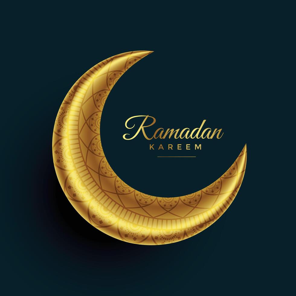 realistic crescent eid golden moon with islamic decoration vector