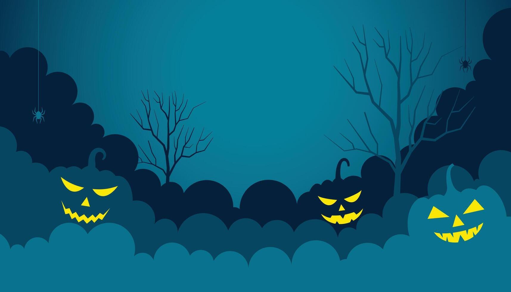 happy halloween flat paper background with glowing pumpkins vector