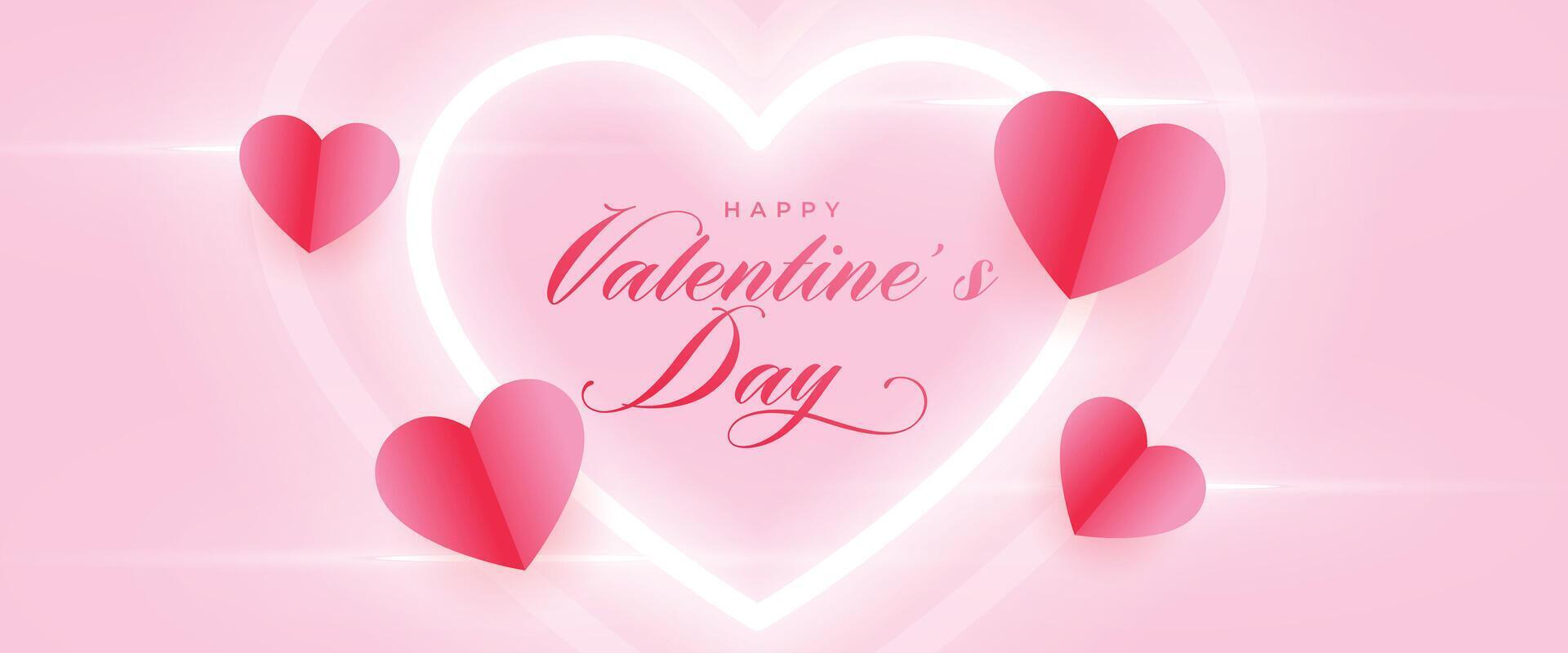 San Valentín día especial evento bandera con papel linda corazones vector