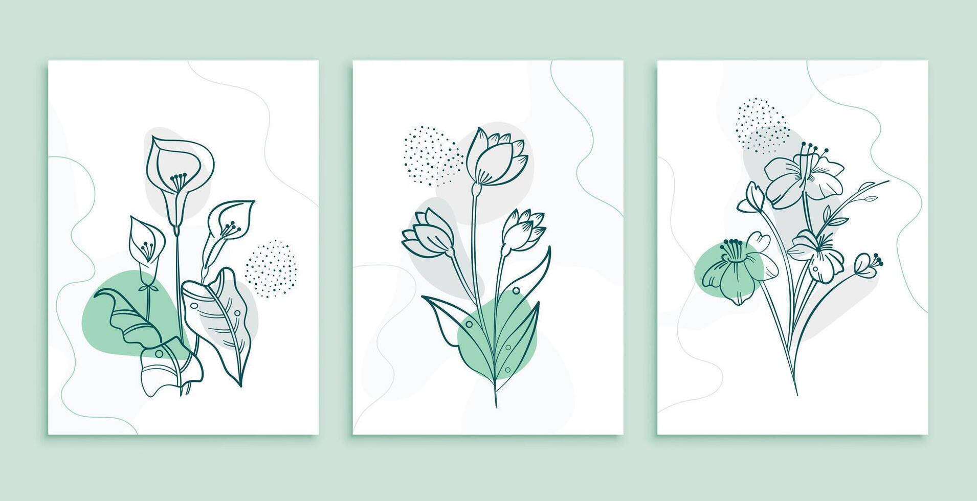abstract minimal flower and leaves decorative background posters set vector