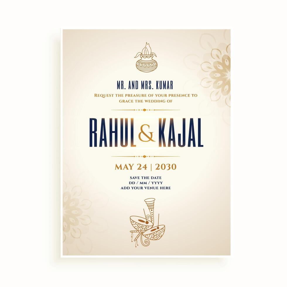 bridal and groom love story wedding announcement card in indian style vector