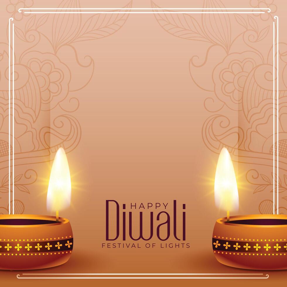 happy diwali festival poster design with realistic diya design vector