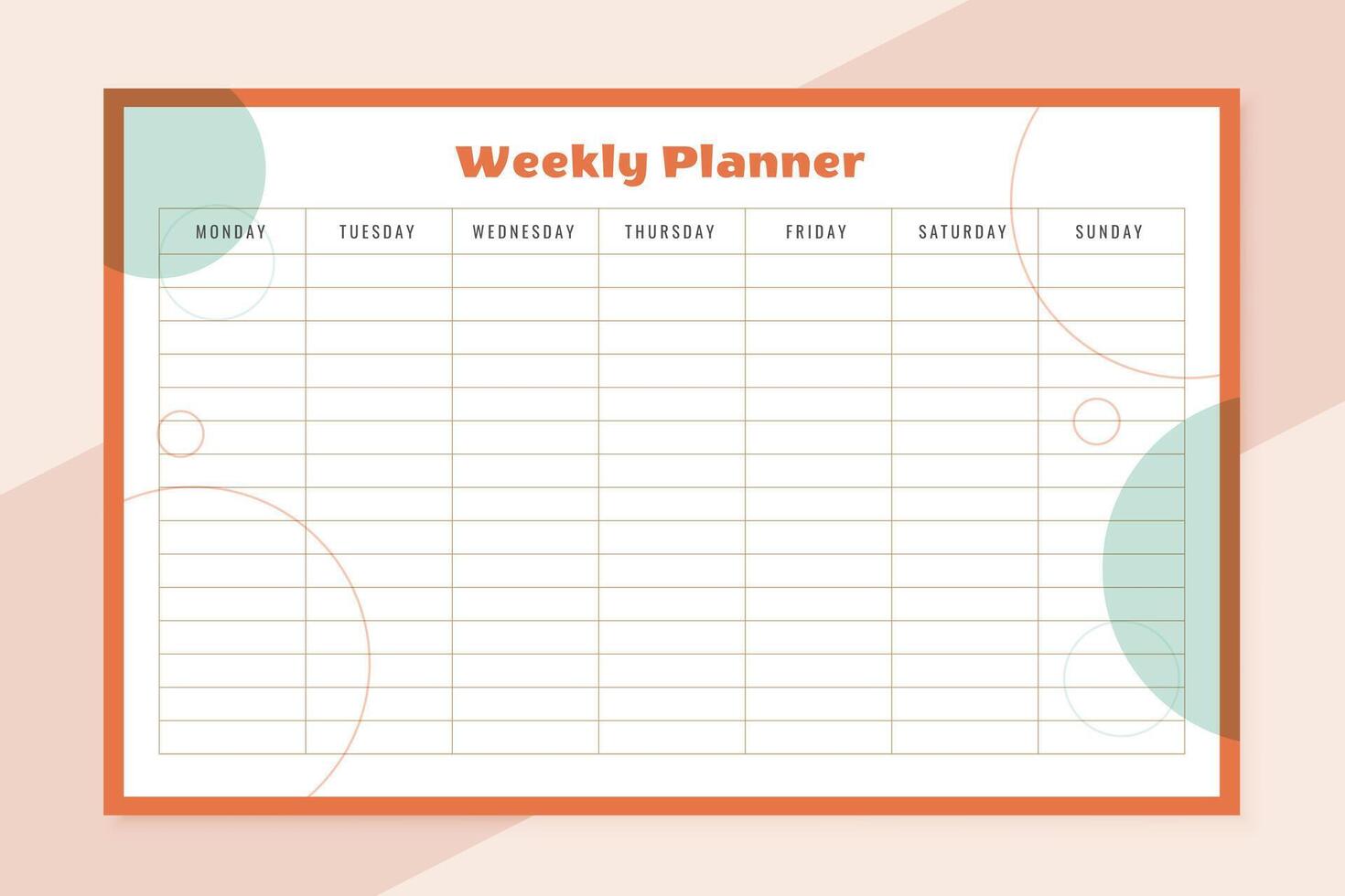 week organizer planner template design vector