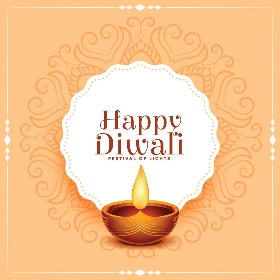 happy diwali indian festival realistic diya card design vector