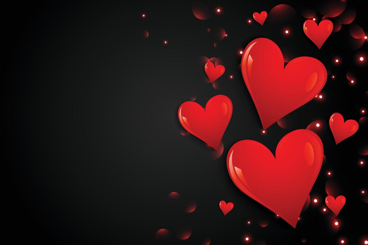 black background with hand drawn hearts vector