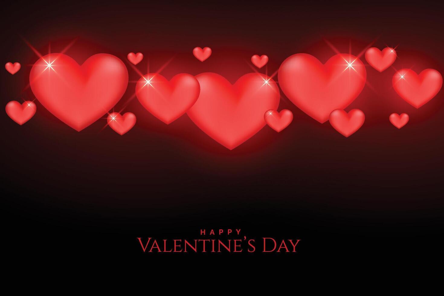 beautiful valentines day glowing red hearts on black background vector
