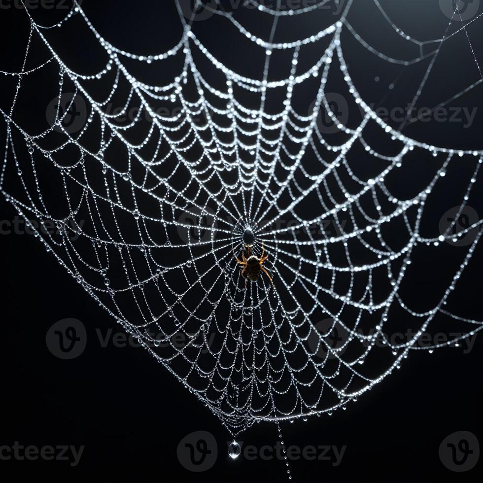 AI generated Spider Web Isolated in Black Background Ai Generative photo