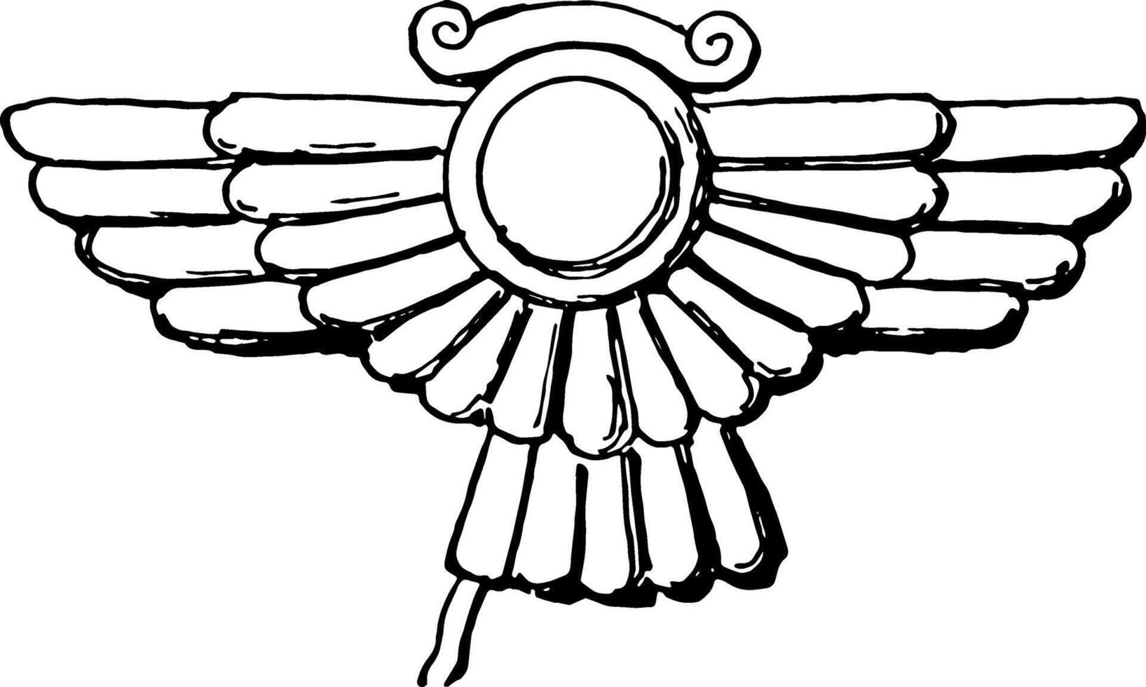 Assyrian Ornament is a Winged disk motive vintage engraving. vector