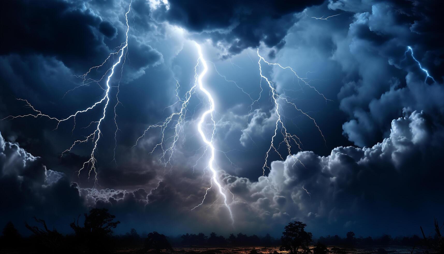 ai generado dramático cielo, oscuro noche, tormenta, majestuoso montañas, mojado césped generado por ai foto