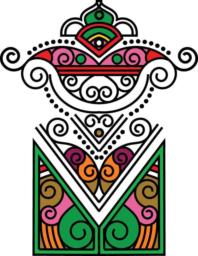 Indian Traditional and Cultural Rangoli, Alpona, Kolam, or Paisley vector line art. Bengal art India. for textile printing logo wallpaper