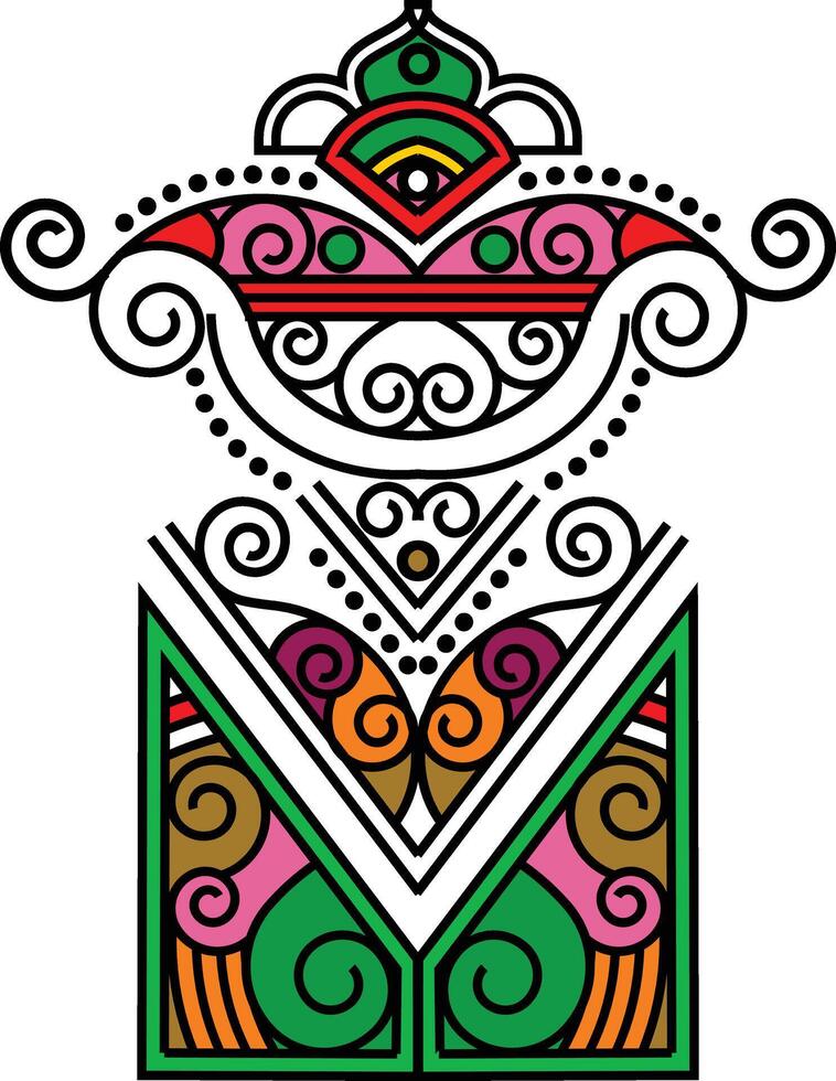 Indian Traditional and Cultural Rangoli, Alpona, Kolam, or Paisley vector line art. Bengal art India. for textile printing logo wallpaper