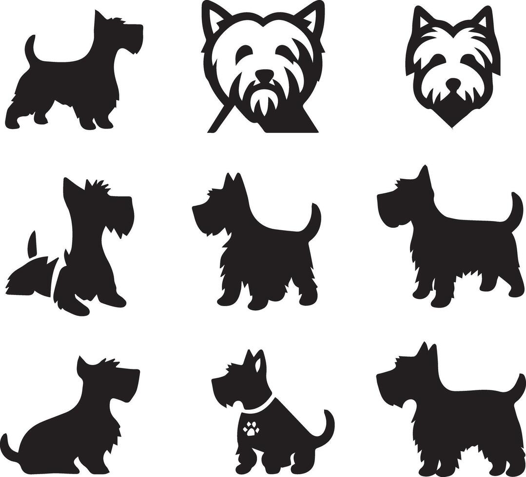 Silhouette Solid Vector Icon Set Of Dog, Breeds, Canine, Pooch, Hound, Puppy, Mutt, Pet, Doggy