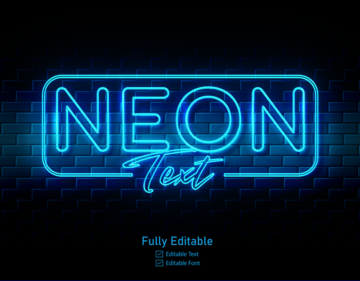 Vector neon  effect logo for neon text effect and neon light night party editable text effect and restaurant psd
