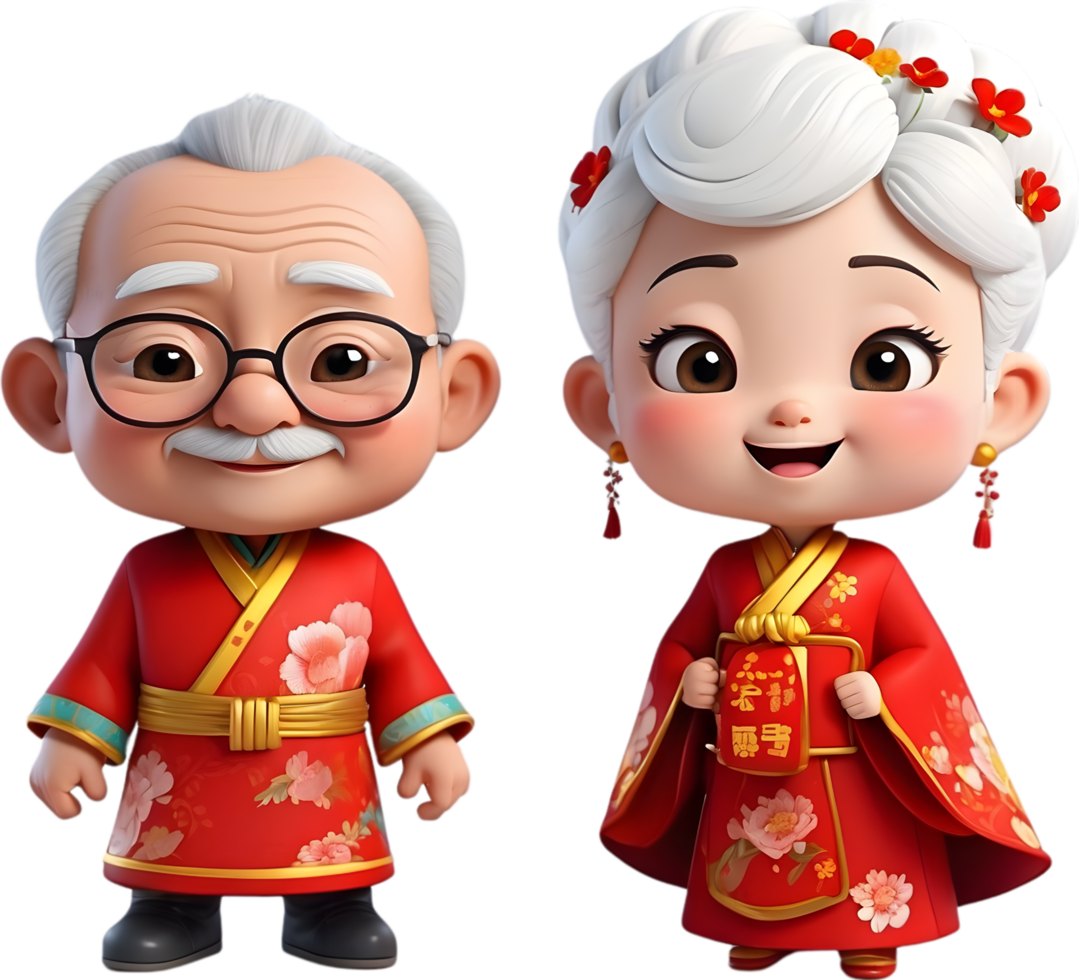 AI generated an old couple with chinese dress png