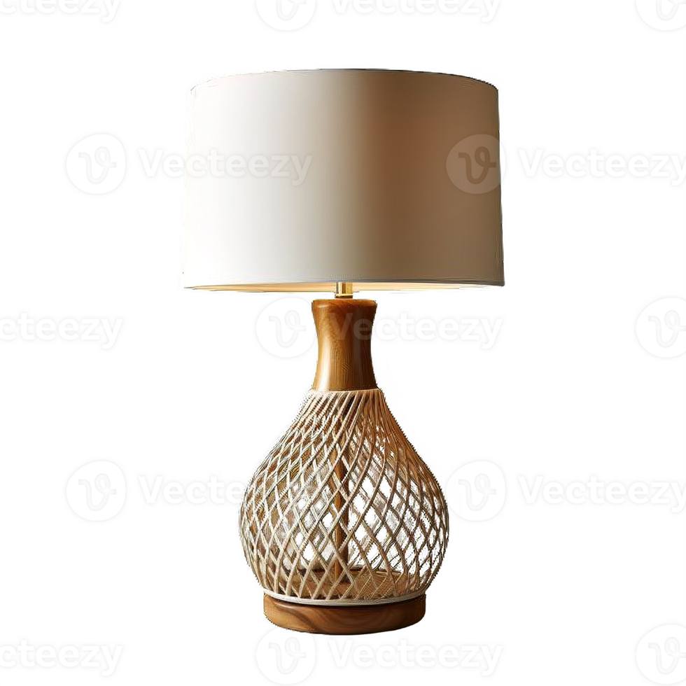 AI generated Modern Wooden Table Lamp with White Shade png