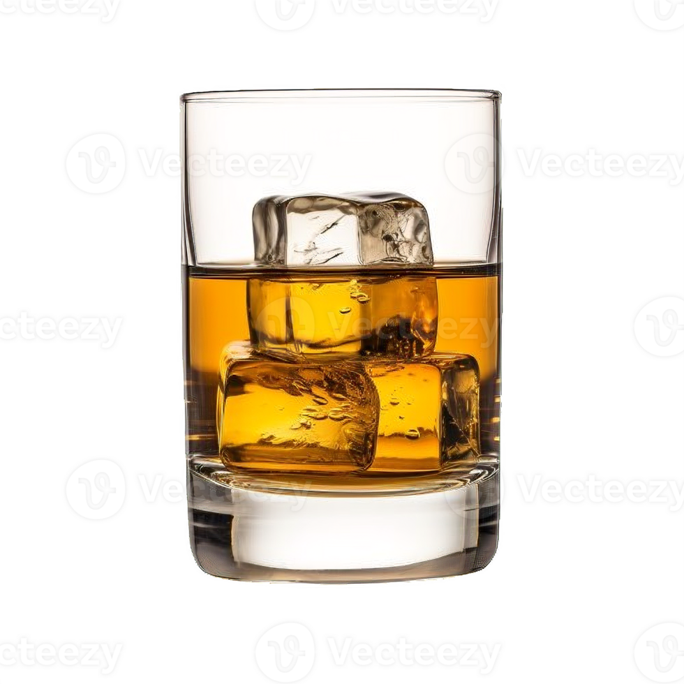 ai generado whisky en el rocas en un vaso aislado en transparente png