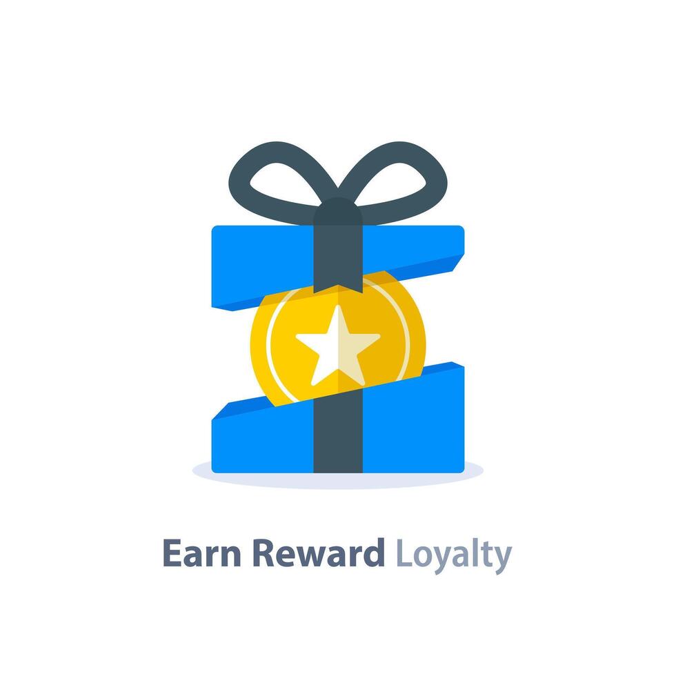 Earn Reward,loyalty program,earn points,collect bonus,redeem special prize, wonder box vector