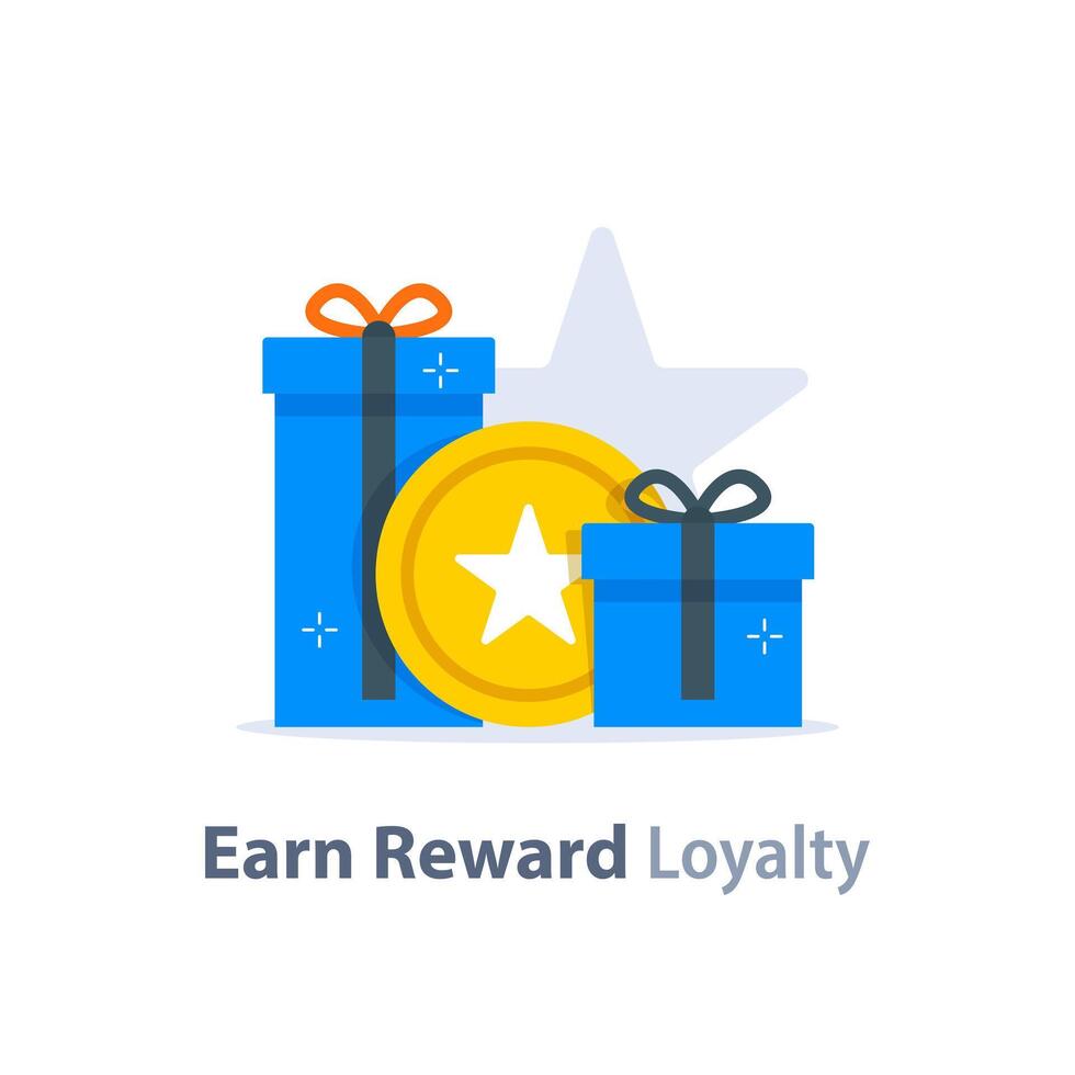 Earn Reward,loyalty program,earn points,collect bonus,redeem special prize, wonder box vector