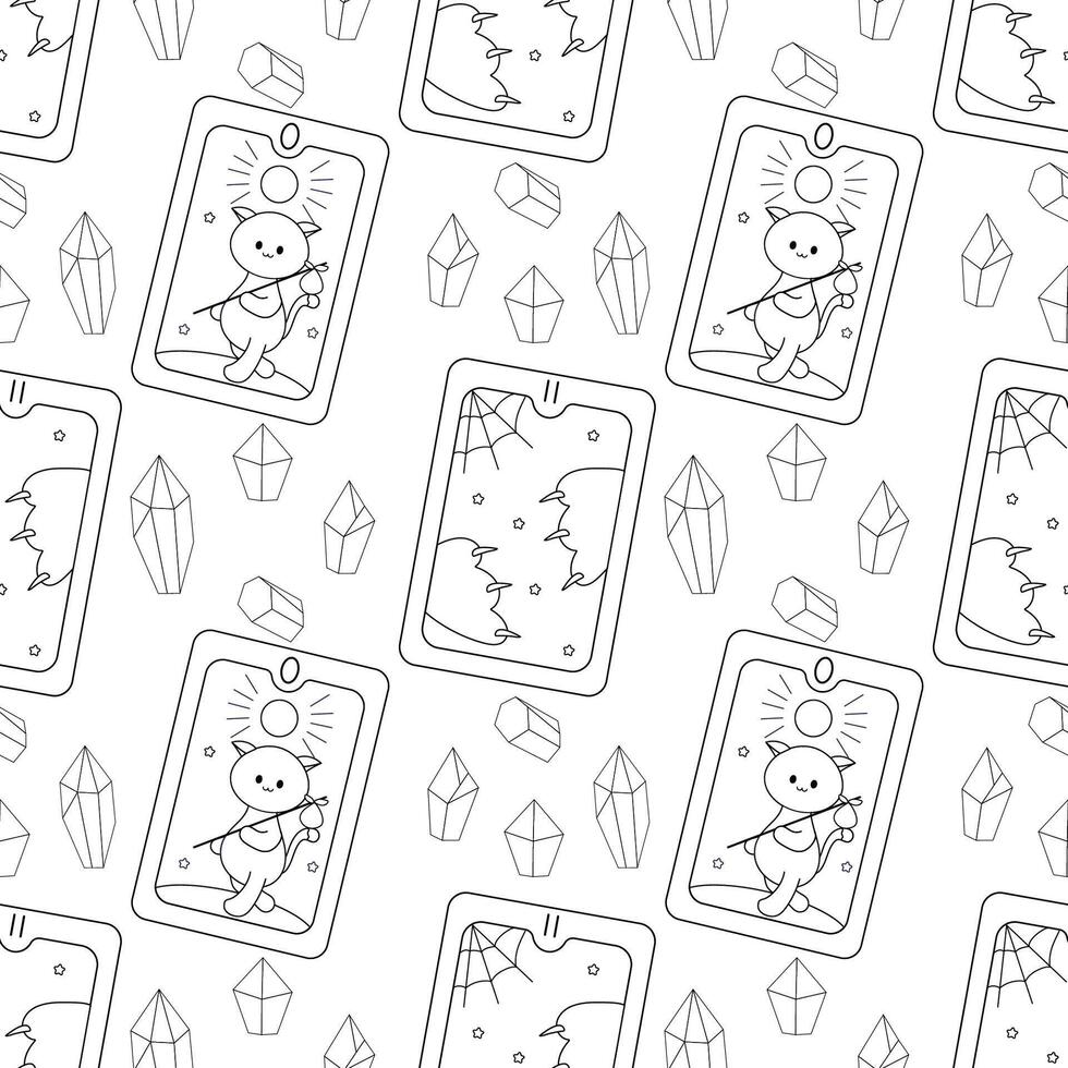 Seamless pattern, line art, tarot cards, ocultism magic vector