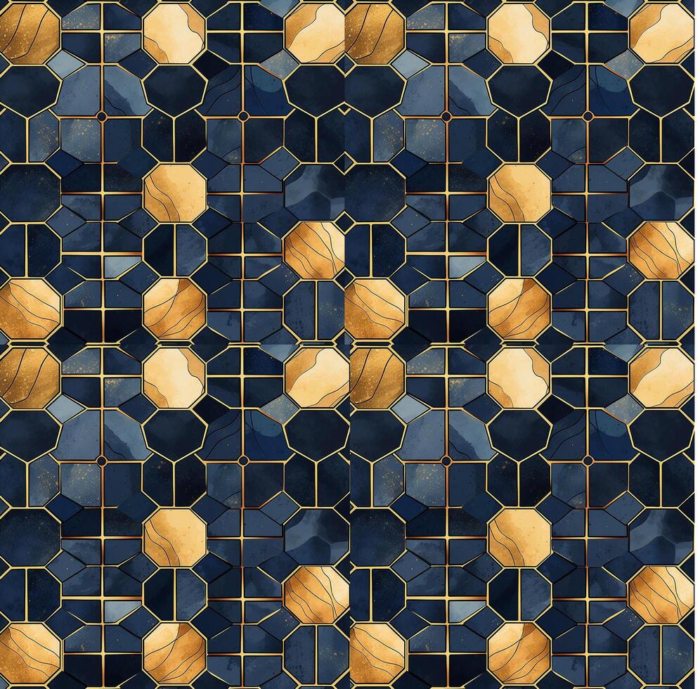 AI generated this geometric tile pattern has brown and gold seamless pattern background photo