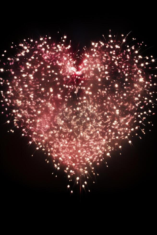 AI generated photo of fireworks in the shape of a heart, ideal for Valentine's Day or wedding-related promotions