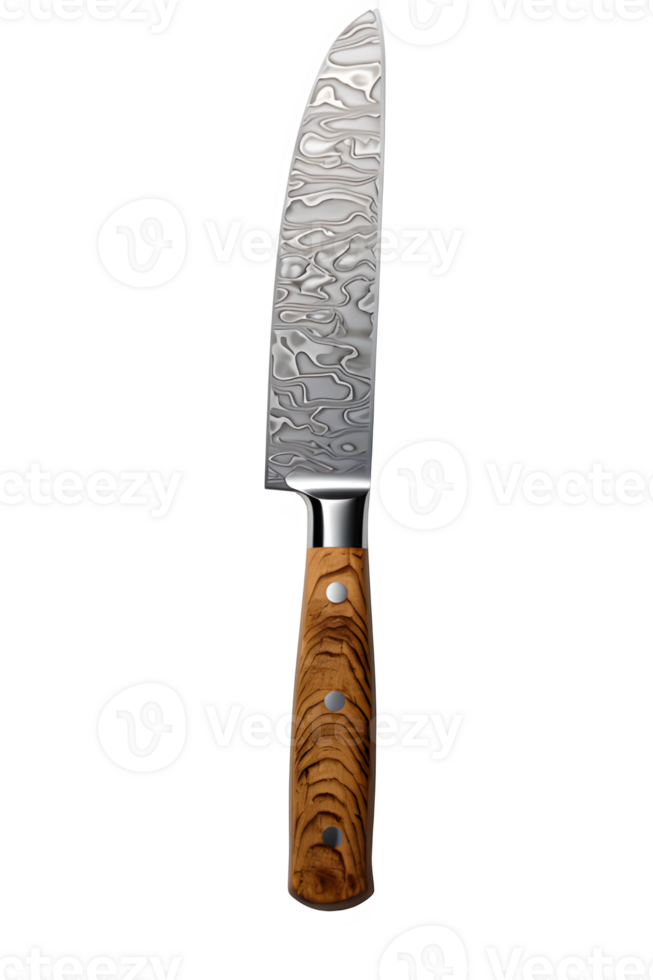 AI generated kitchen knife isolated on transparent background ,damascus steel knife ,generative ai png