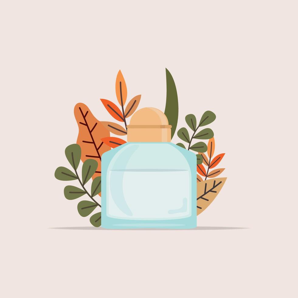 Isolated perfume bottle with natural leaves Vector illustration