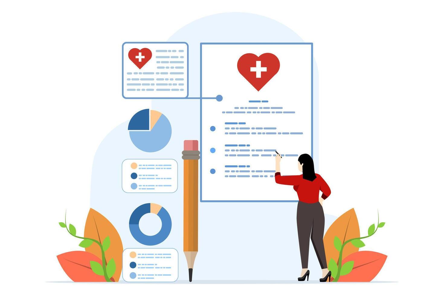 Health insurance concept explained through attractive visuals of co-pay, coverage, and deductible themes, featuring characters interacting with financial elements, flat vector illustration.