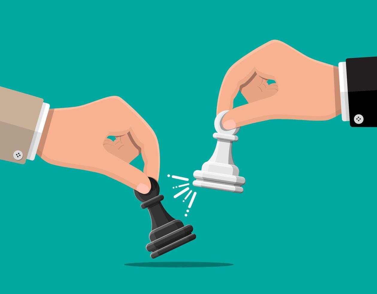 Businessman holding in hand pwan chess figure. Goal setting. Smart goal. Business target, competition, management concept. Achievement and success. Vector illustration in flat style