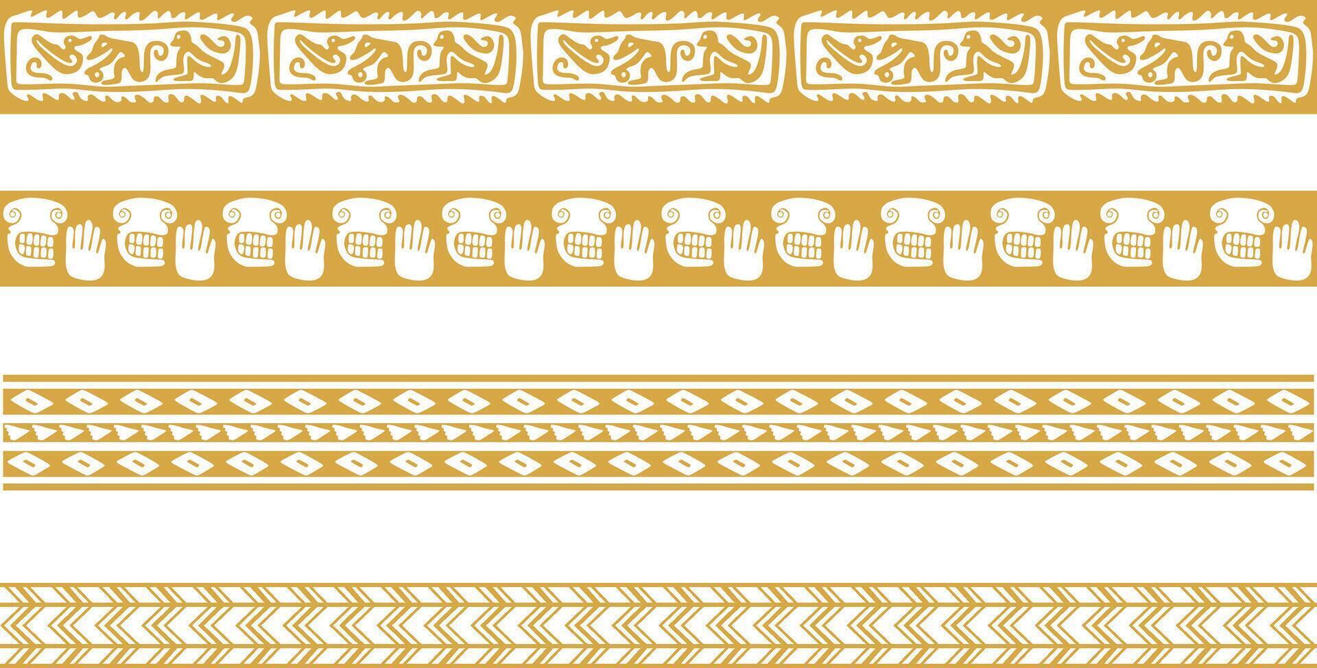 vector conjunto de dorado nativo americano ornamental sin costura fronteras marco de referencia de el pueblos de America, aztecas, maya, incas