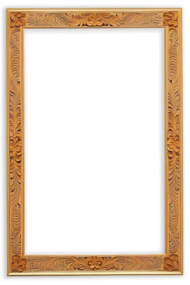 AI generated Wooden Frame With Beautiful Carved Illustrations photo