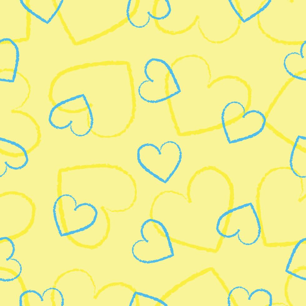 Valentines day seamless pattern with yellow and blue hearts silhouettes.Valentine hearts background vector