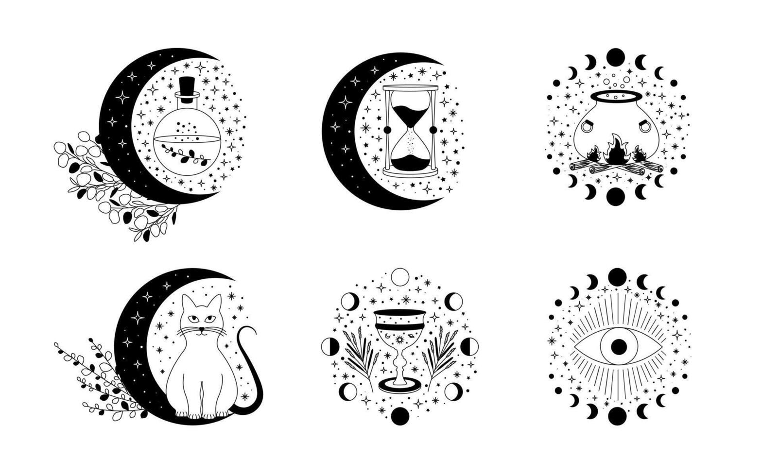 Celestial mystical moon collections. Magic and esotericl vector illustrations.