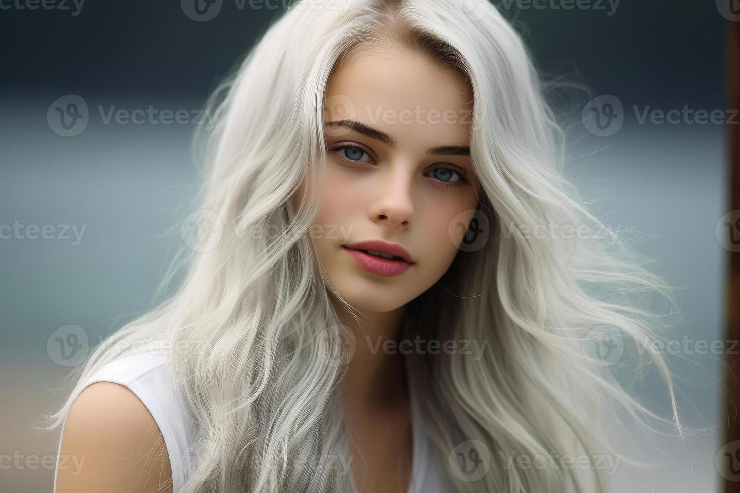 AI generated A young nordic woman with white hair. AI generated photo