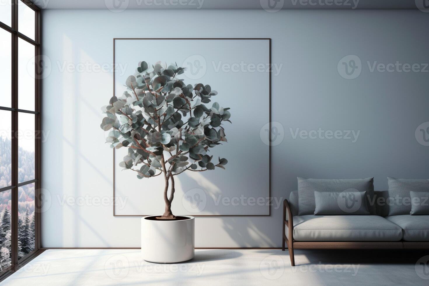 AI generated Sophisticated 3D art captures a room bathed in serene radiance photo