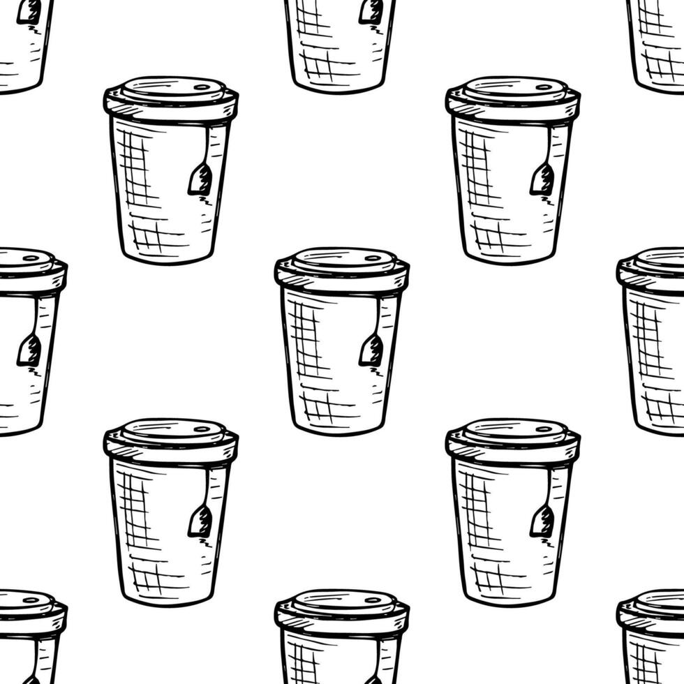 Seamless pattern with cute cup of tea or coffee doodle for decorative print, wrapping paper, greeting cards, wallpaper and fabric vector