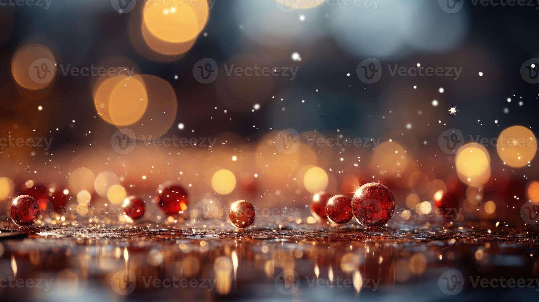 AI generated Celebrate Winter's Magic with Enchanting Holiday Colorful of Bokeh Shiny Glitters Golden Balls on a Red-Silver Backdrop, Creating a Joyful and Festive Atmosphere Background photo