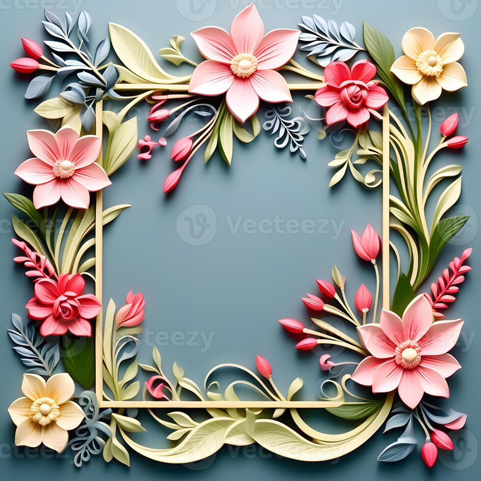AI generated A Floral Frame Design with Leaves and Flowers photo