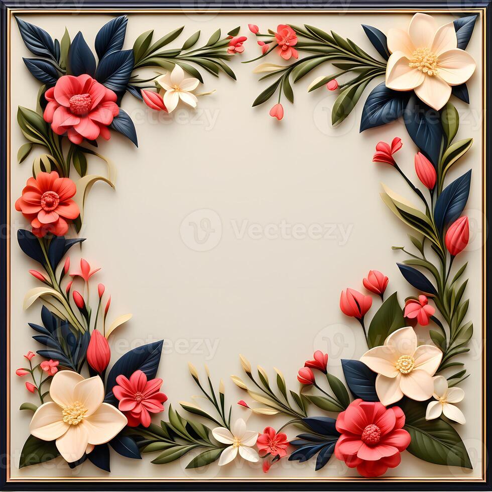 AI generated A Floral Frame Design with Leaves and Flowers photo