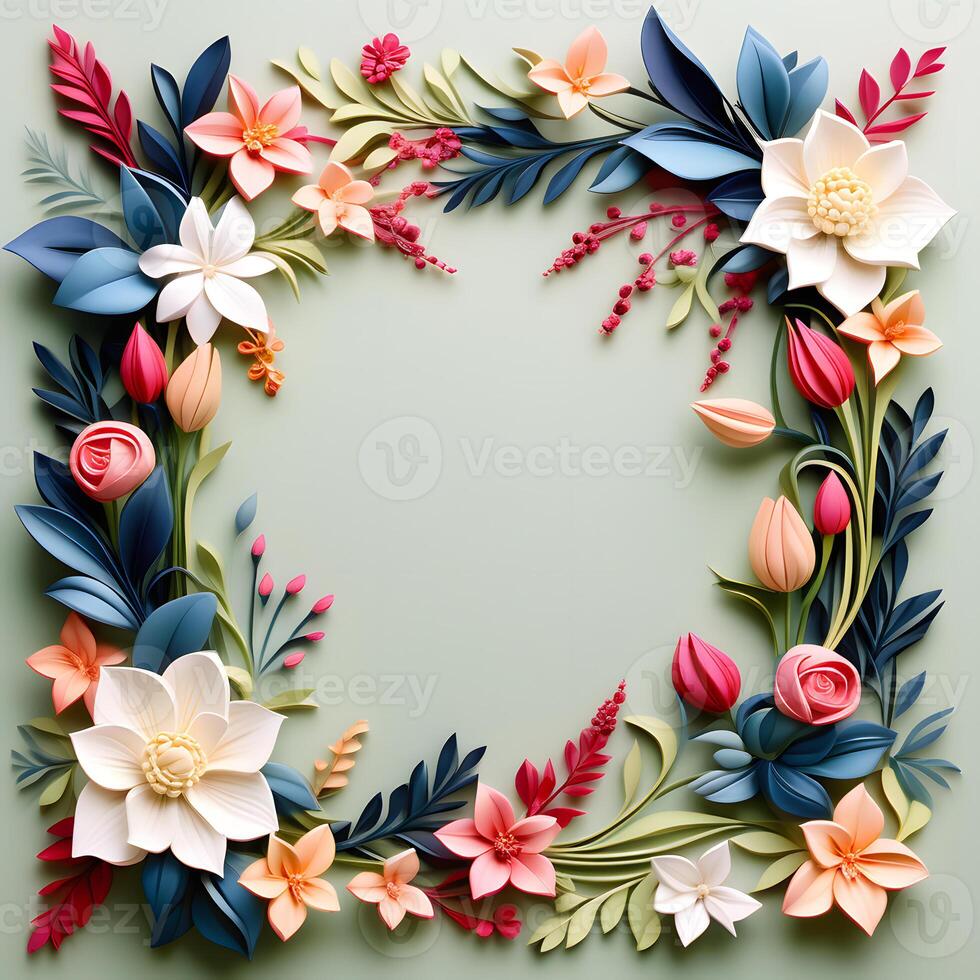 AI generated A Floral Frame Design with Leaves and Flowers photo