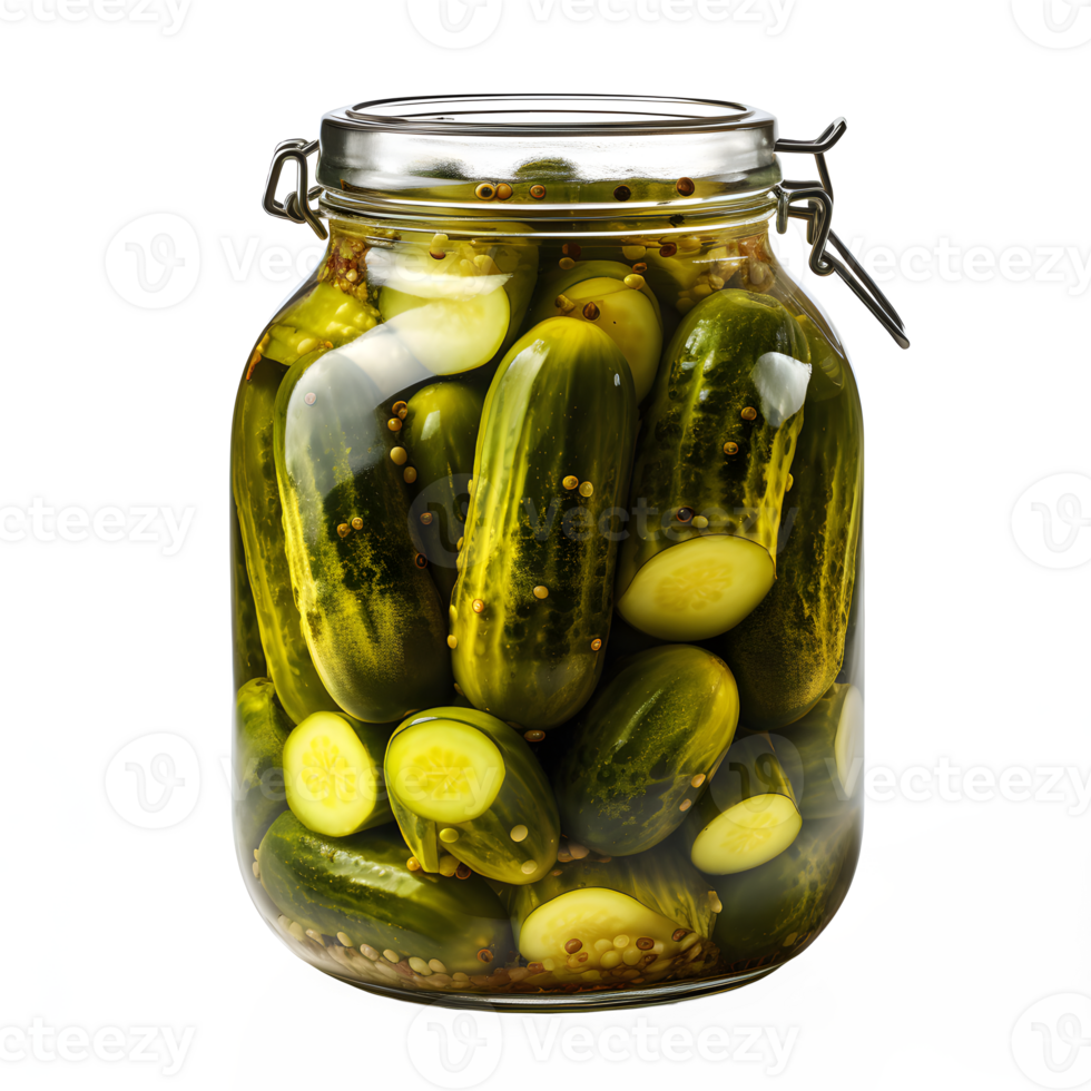AI generated pickled cucumber isolated on transparent background ,pickles in a jar ,generative ai png