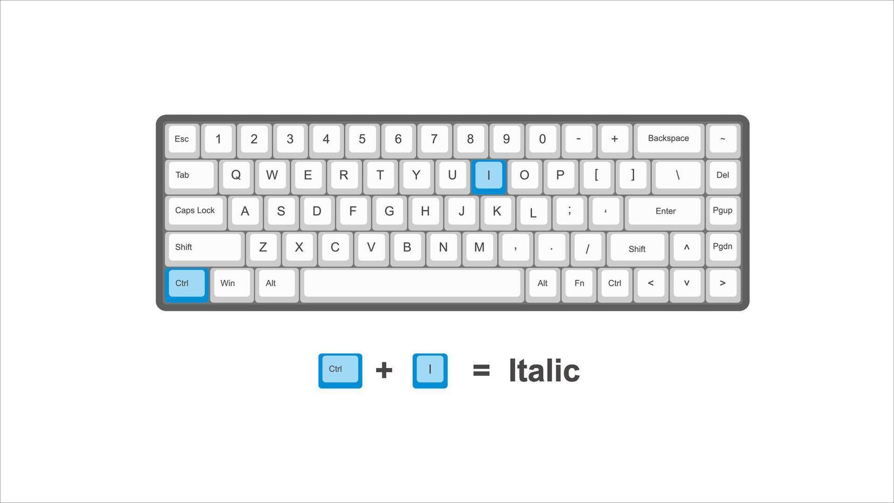 vector control ctrl I Italic - keyboard shortcuts - windows with keyboard white and blue illustration and transparent background isolated Hotk