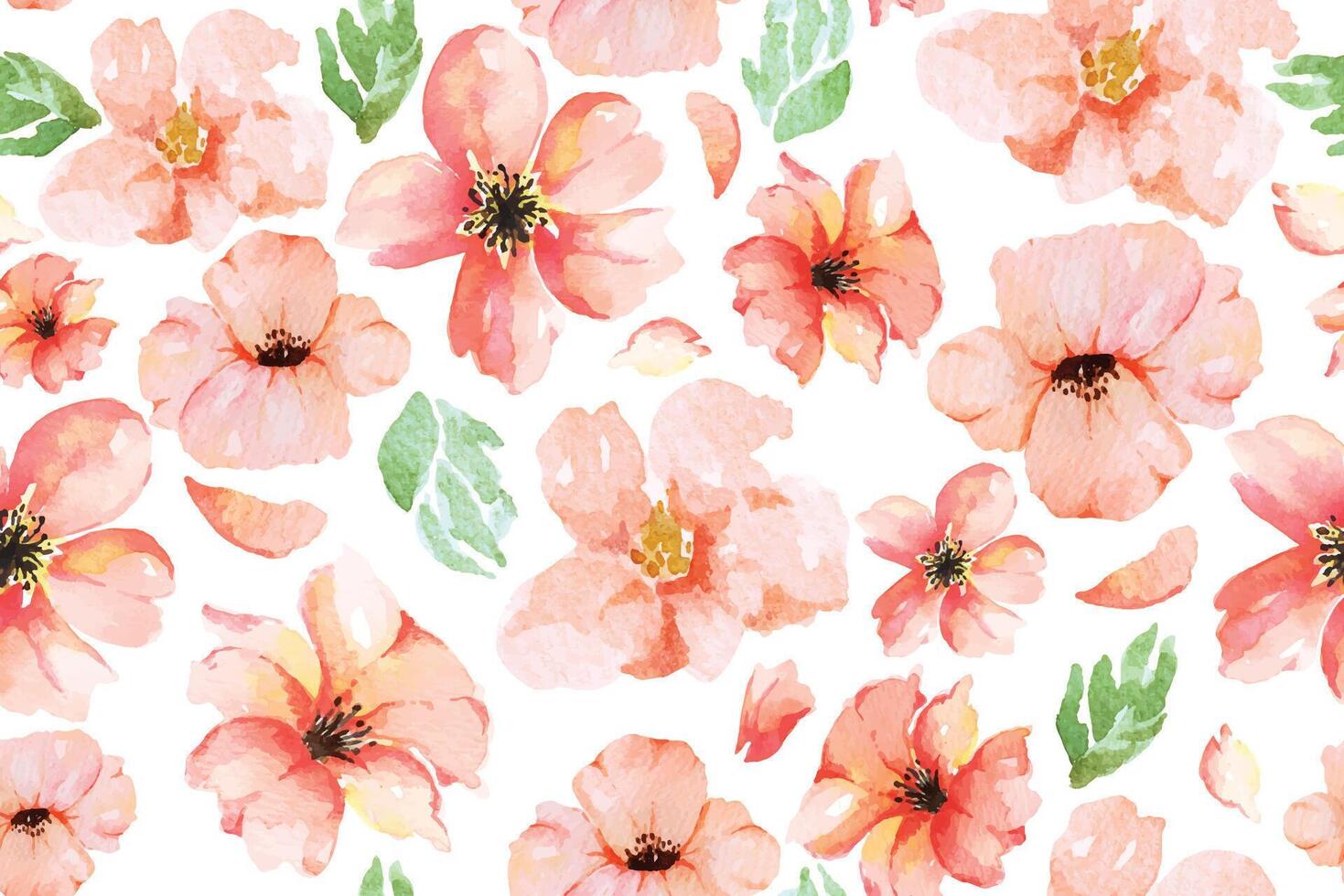 Seamless pattern of poppy drawn with watercolor.For the design of the wallpaper or fabric, vintage style.Orange floral background. vector
