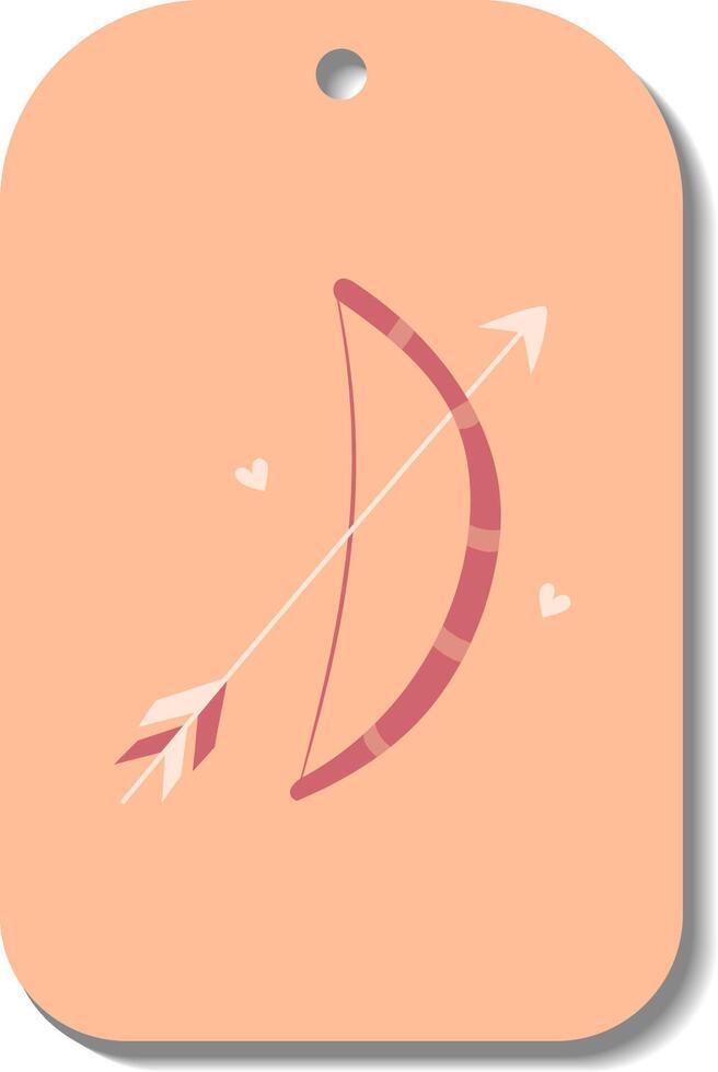 Single hand draw valentine labels,badge isolated on white.Label with bow and arrow and hearts. Tag in doodle style. Peach fuzz,beige, pink and red colors. vector