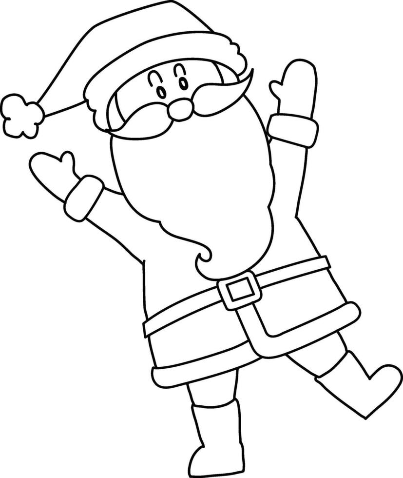 Santa Claus holding gifts to distribute to children. Santa kind heart, joyous,happy, jump, dancing. A simple hand drawn doodle cartoon, cute for kids on Christmas day vector