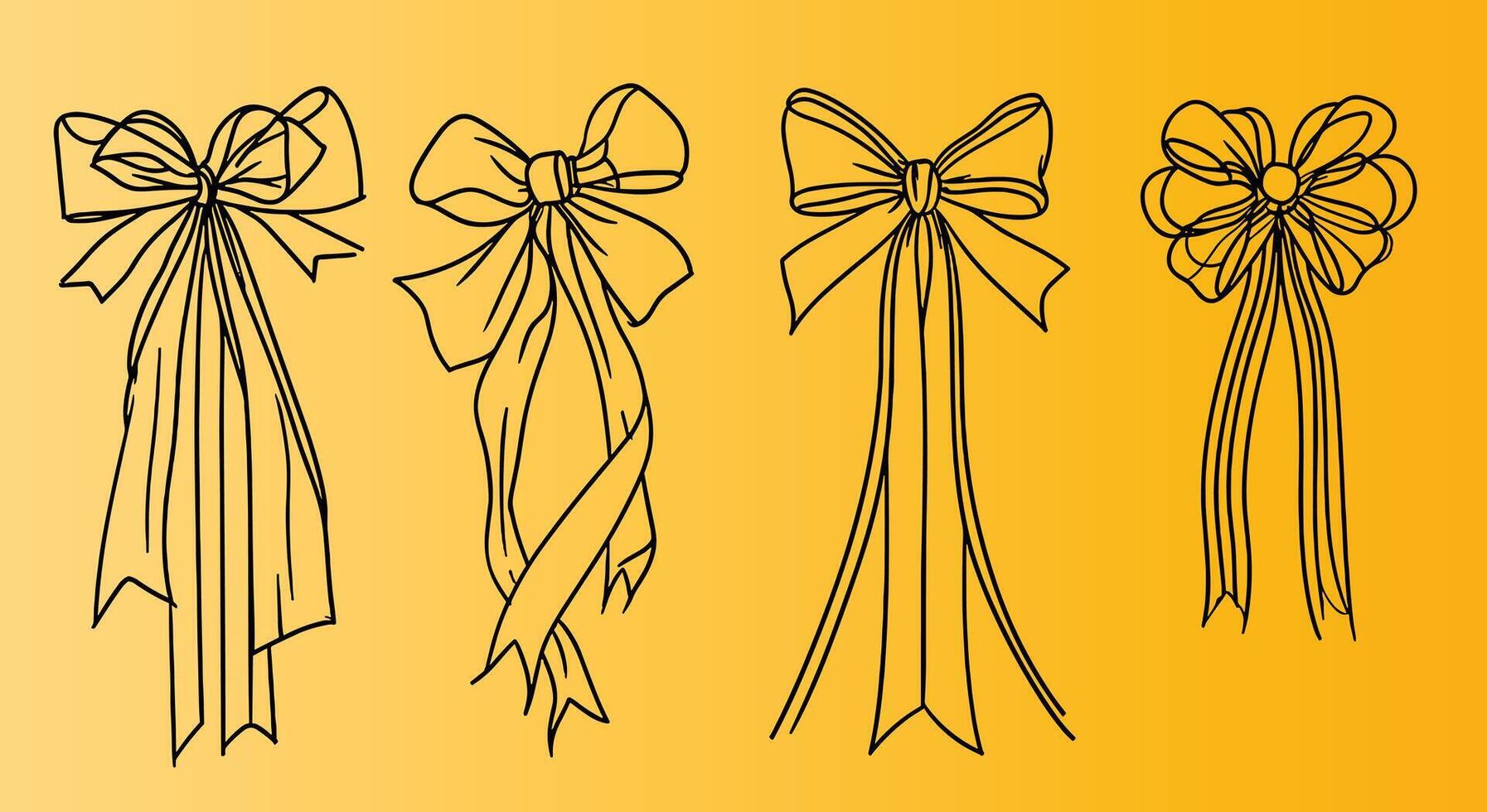 bows on gift Ribbon line art style vector, Banner ribbon set, Flat banner ribbon for decorative design, Web banner, packaging, ornamental ribbon, present wrapping, craft, decorative element vector