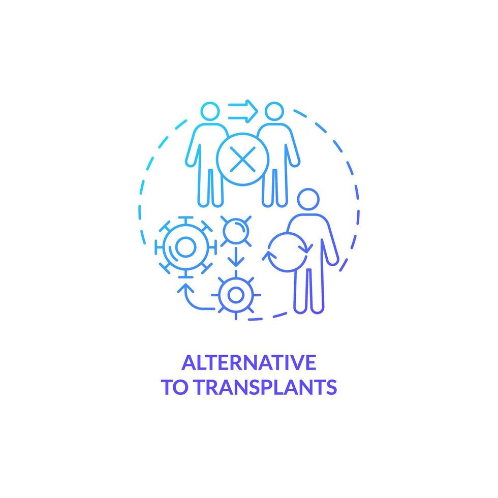 2D gradient alternative to transplants icon, simple isolated vector, thin line blue illustration representing cell therapy. vector