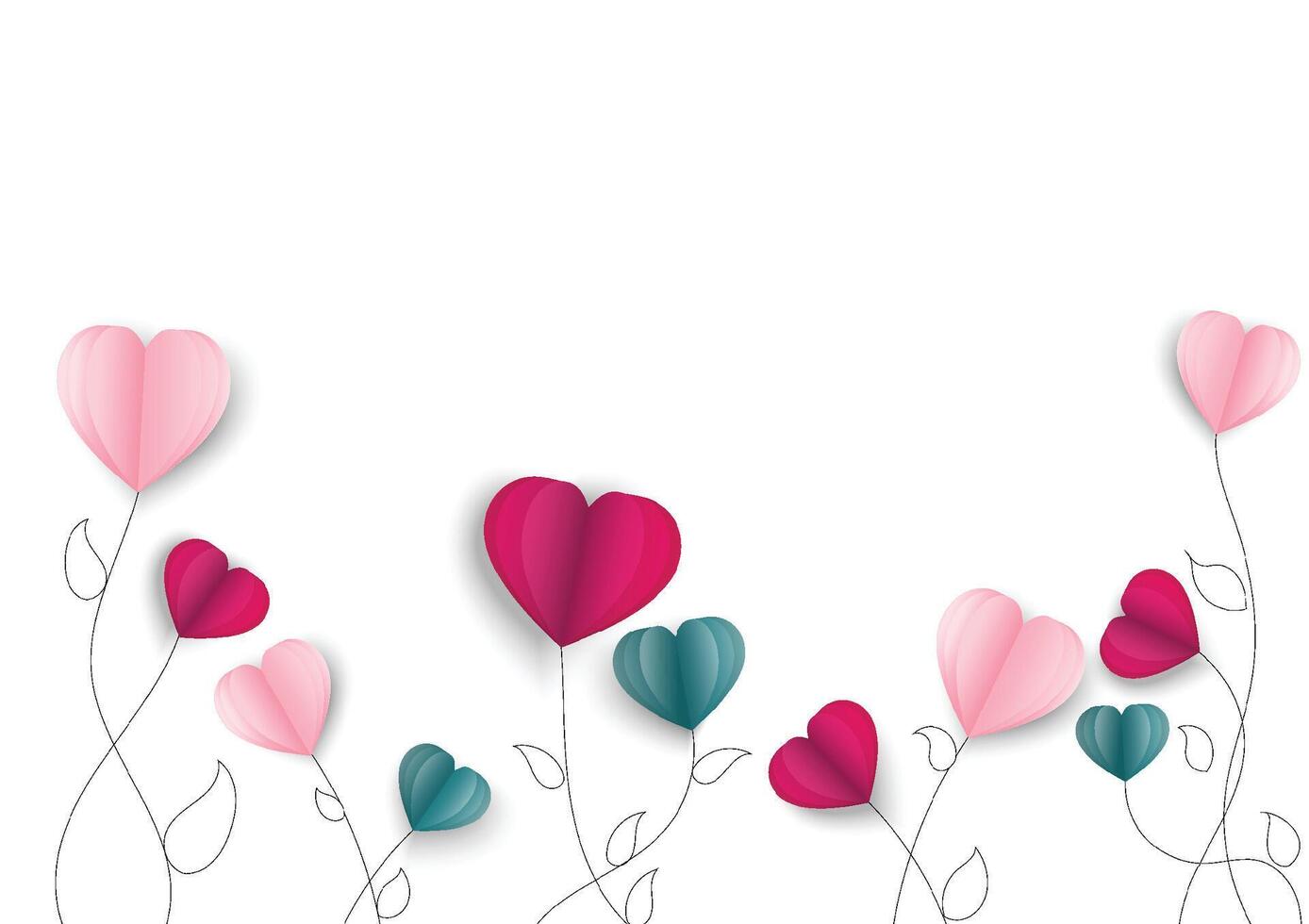 Balloons trees on white background.Heart shaped balloons icon.Valentines day, Paper art style of valentine's day, vector love elements background.