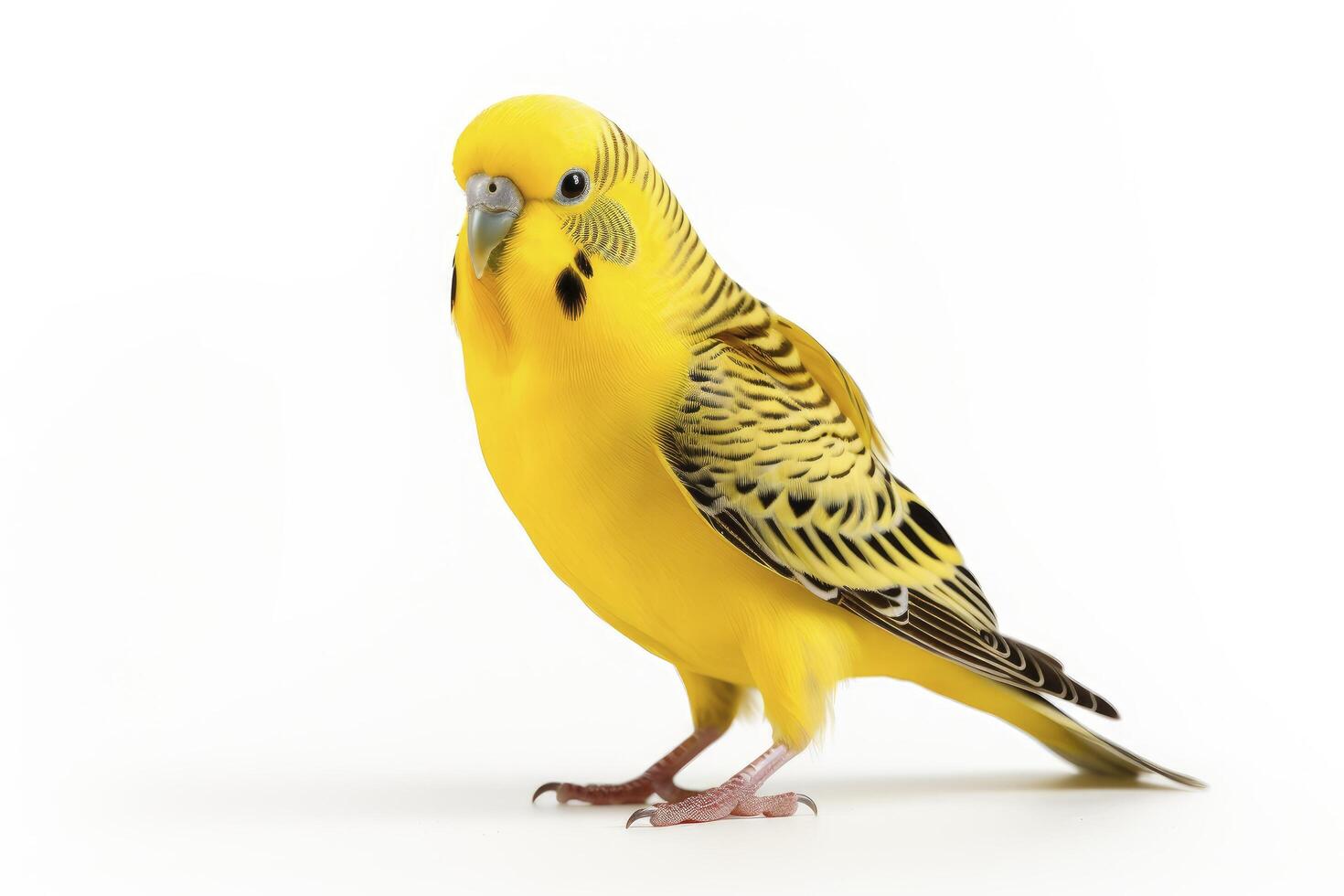 AI generated one yellow budgerigar on a branch on white background photo